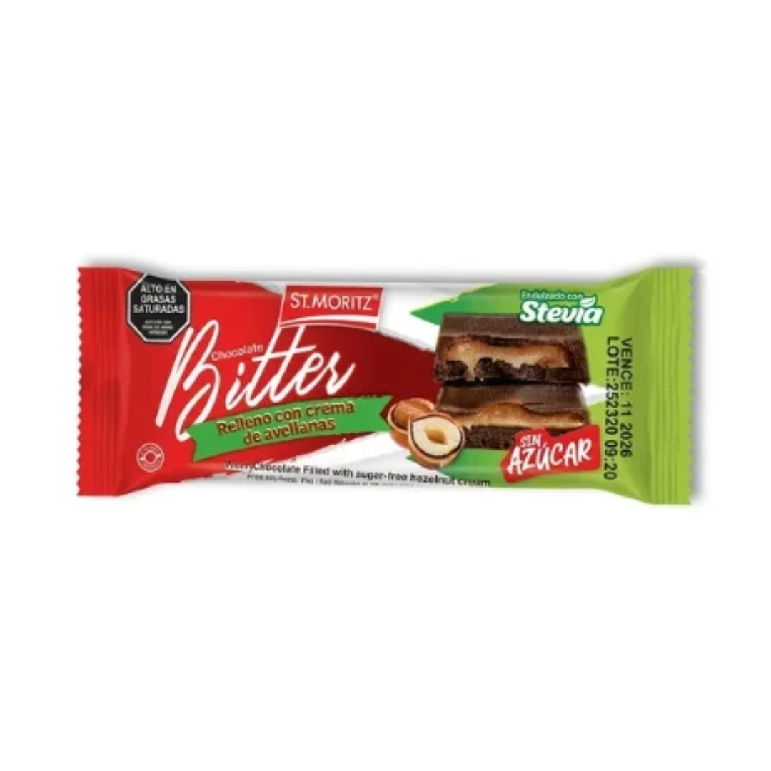 CHOCOLATE ST MORITZ 70% BITTER C/AVELLANA Y STEVIA 28GR